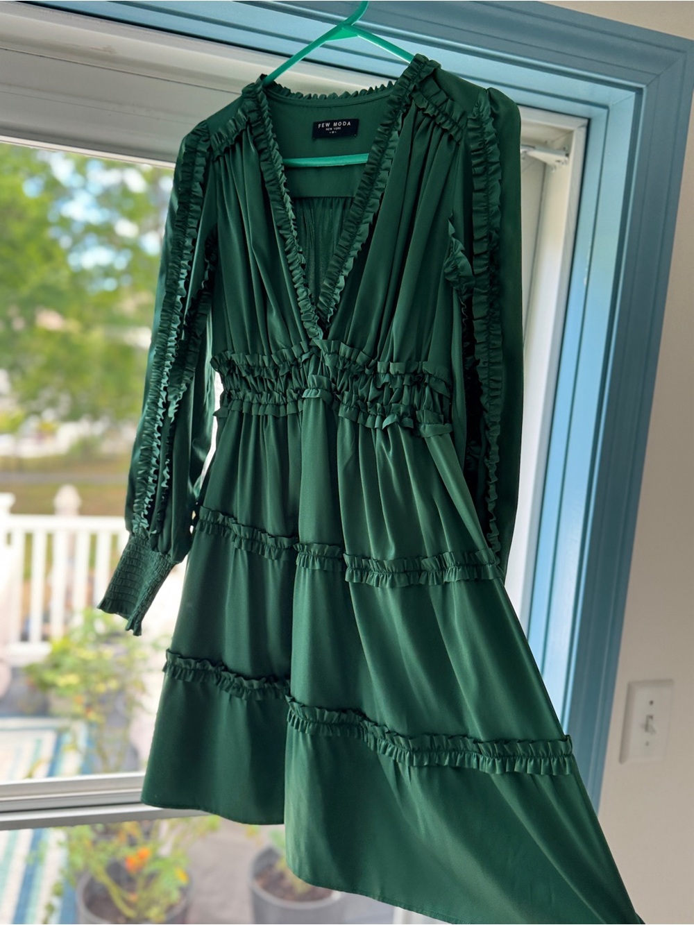Tianna Mini Dress by Few Moda—Emerald Green Ruffle Tiered Long Sleeve Dress